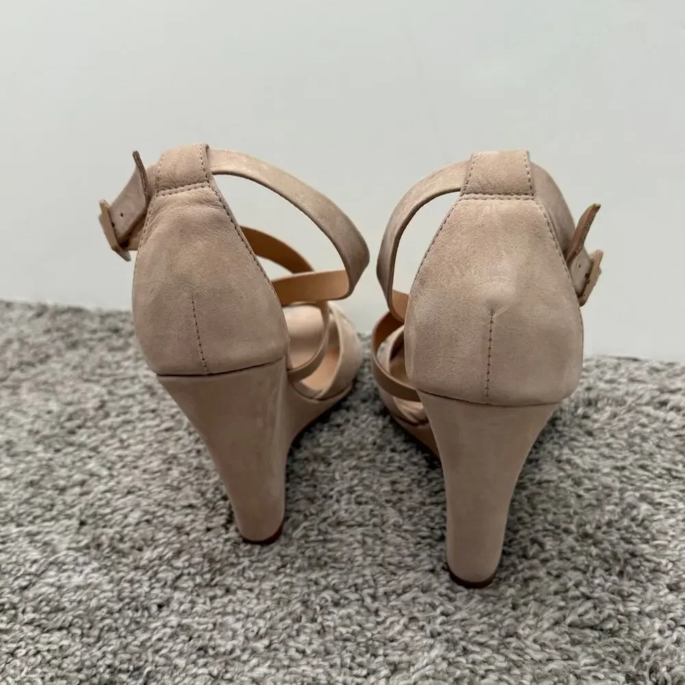Schutz Wedge Strappy Sandals Beige Nubuck Size 8